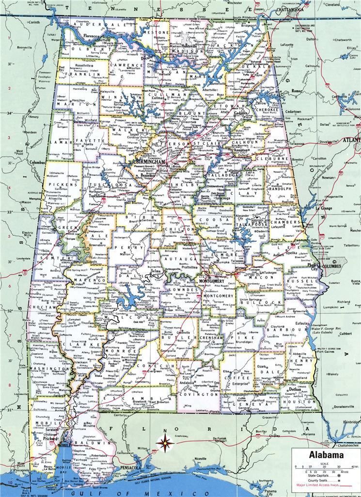 ALABAMA COUNTY ROAD MAP GLOSSY POSTER PICTURE PHOTO PRINT BANNER usa al 9711