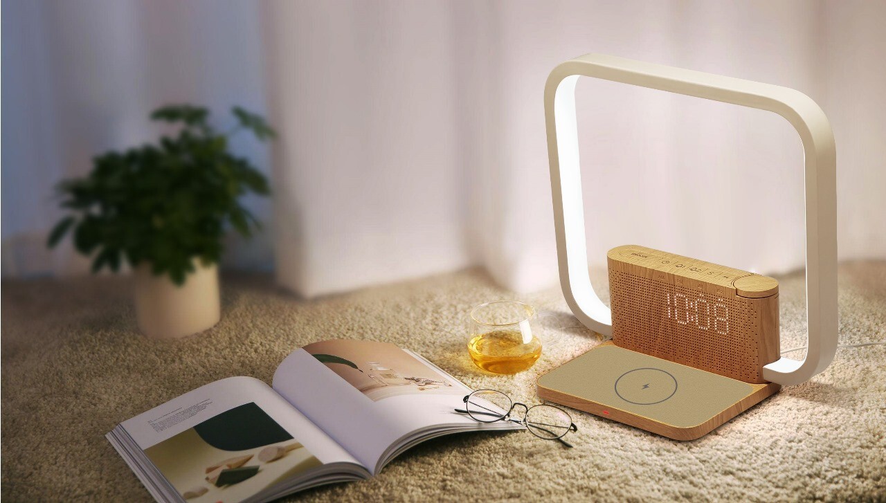 Dual Alarm Clock Bedside Table Lamp with Fast Wireless Charger Station for