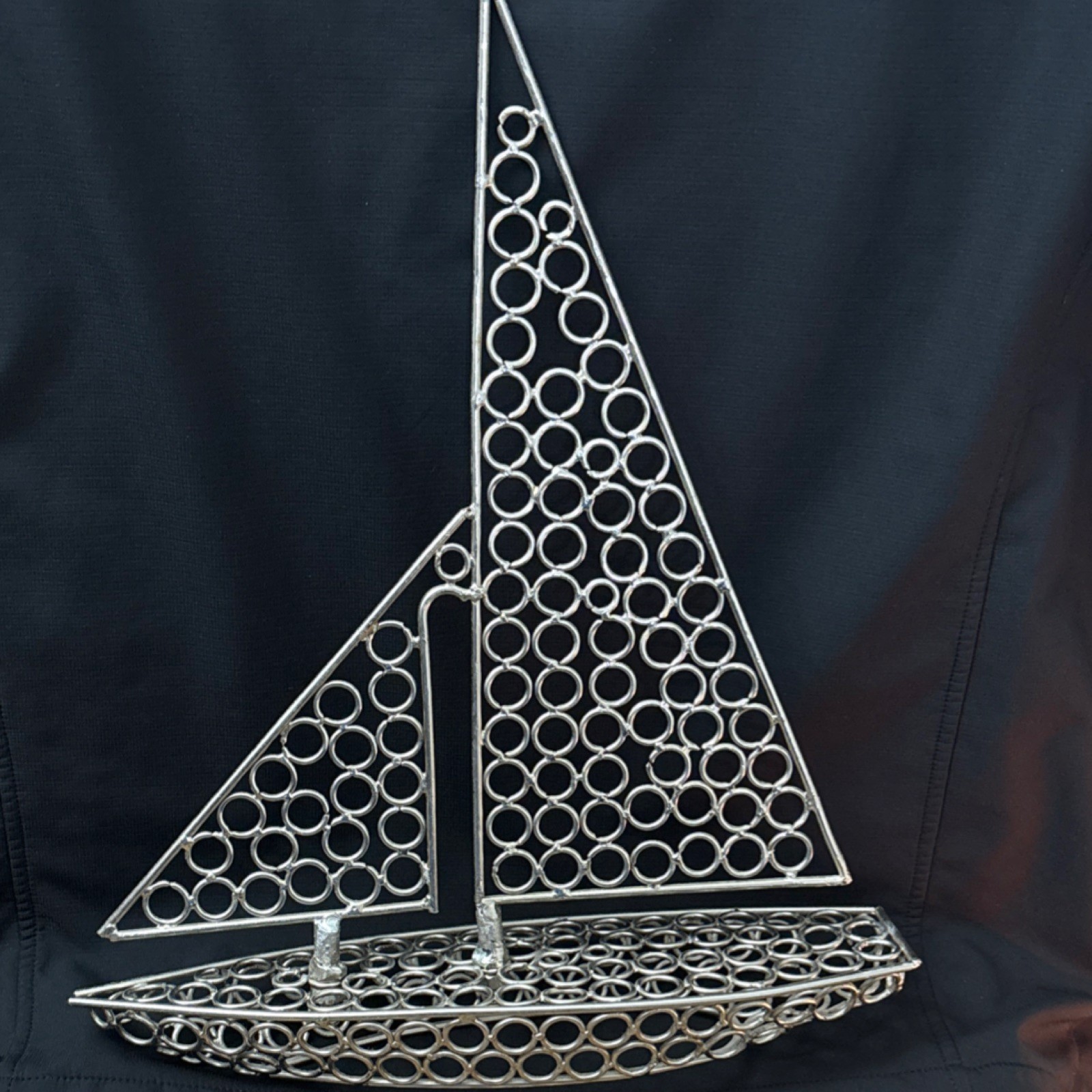 Silver Metal Sailboat Nautical Modern Matte Freestanding Sculpture 1 of a kind