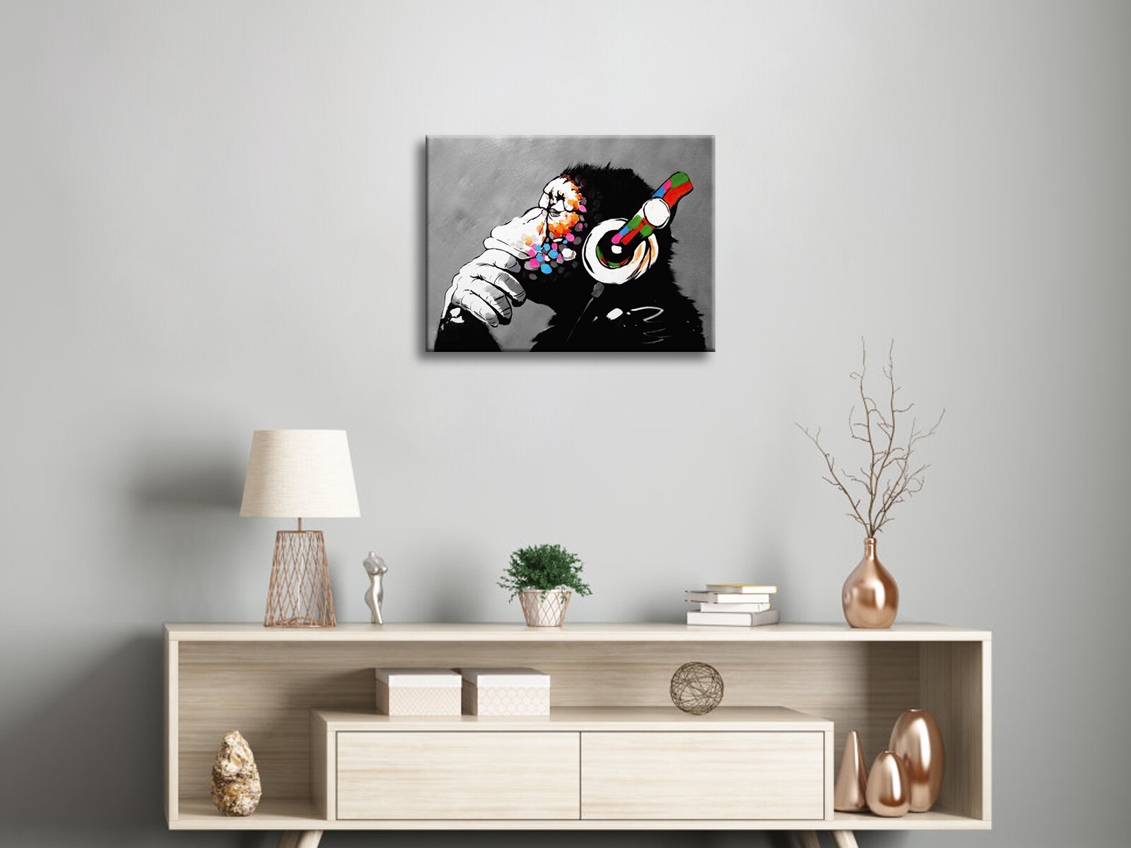Monkey With Headphones of Banksy DJ Chimp Pop Art Cool Ape Canvas Prints