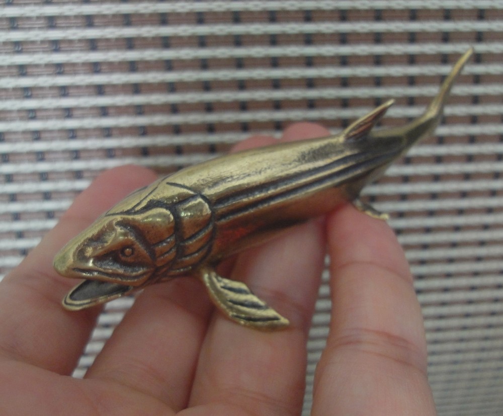 Solid Brass Salmon Fish Figurine Vintage Bronze Color Statue for Home Decor