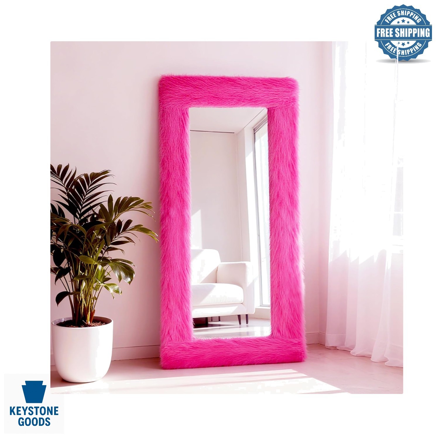 Pink Fluffy Mirror Frame Cover for 64×21 Inch Full-Length Mirrors