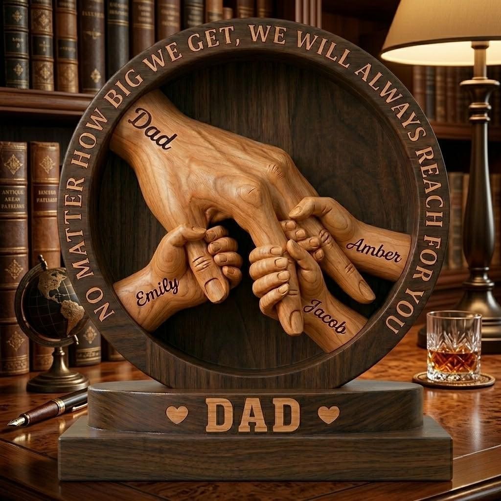 Personalized Dad Holding Kids Hand Wood Plaque Custom Name Father Day Gift