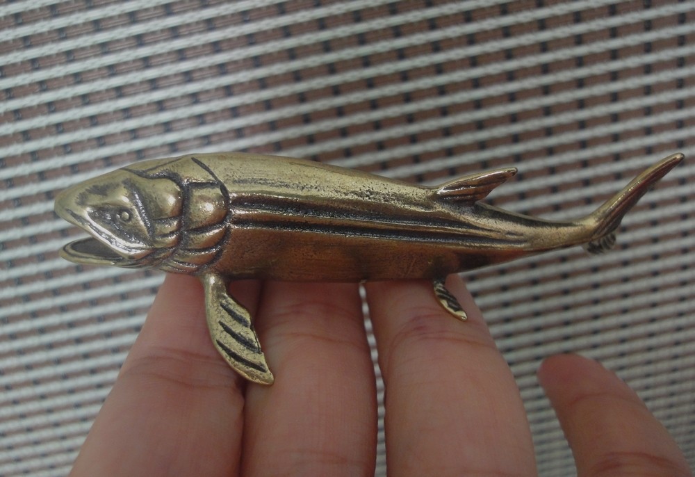 Solid Brass Salmon Fish Figurine Vintage Bronze Color Statue for Home Decor