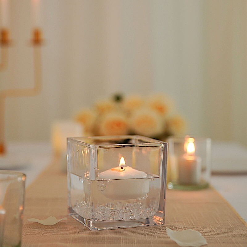 4″ wide CLEAR Cube Glass VASES Wedding Party Centerpieces Pouches SALE