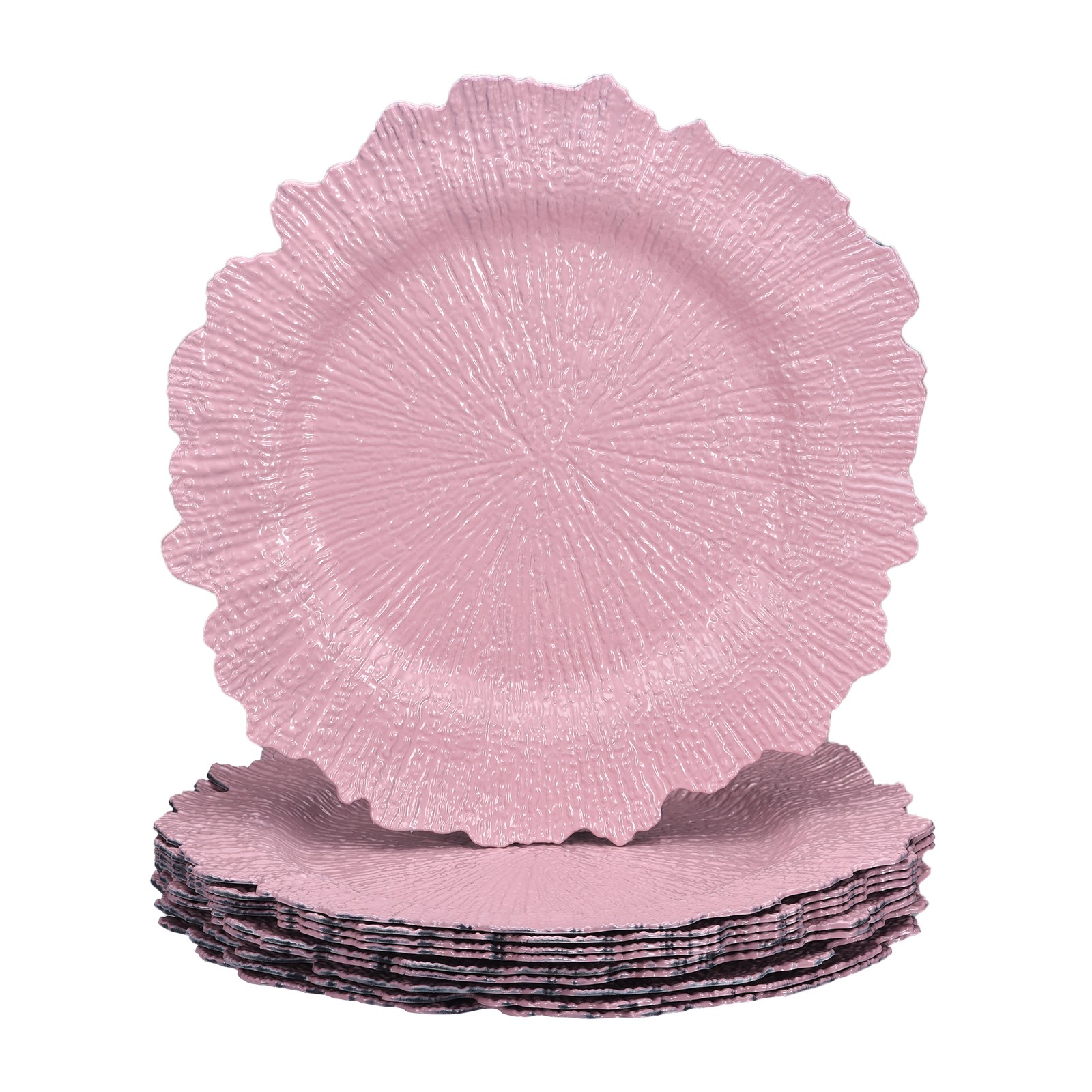 10pcs Plastic Reef Charger Plates Round Floral Charger Plates Wedding Pink