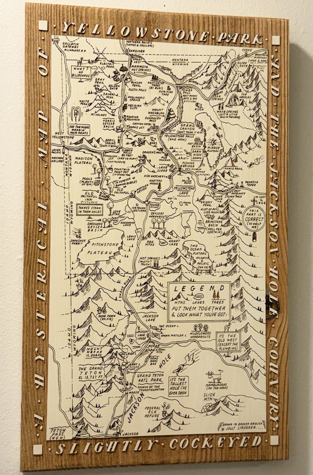 YELLOWSTONE SOLID WOOD FUN ENGRAVED MAP/WALL ART – JH Listed Separately-Unique!