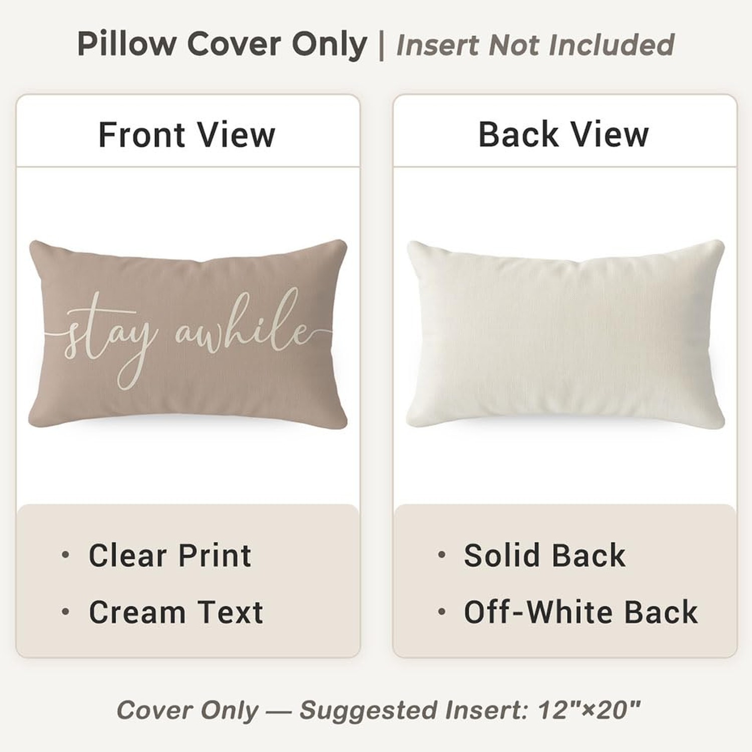PANDICORN Modern Farmhouse Pillow Covers 12×20 with Words Stay Awhile Cozy Re…