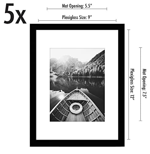 Americanflat 9×12 Picture Frame with Polished Plexiglass – Set of 5 – Use as…