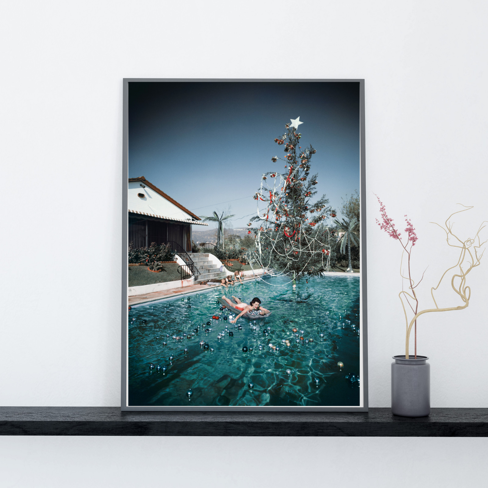 Slim Aarons Christmas Swim Poster Vintage Holiday Photography Canvas Wall Art