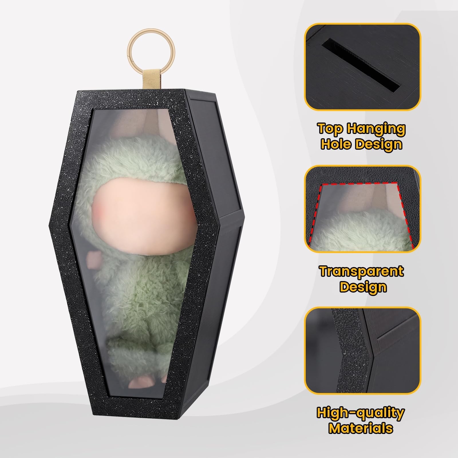 Protective Case, Coffin Shaped Display Case for 17cm Doll with a Clear Acryli…