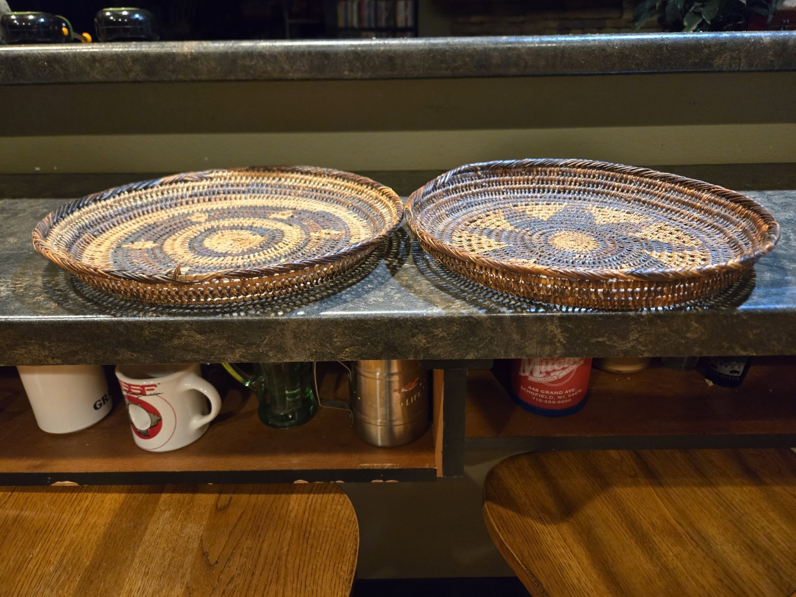 SET OF 2 Woven Wicker Charger Plates 12″ Basket Wall Decor Boho Rustic Southwest