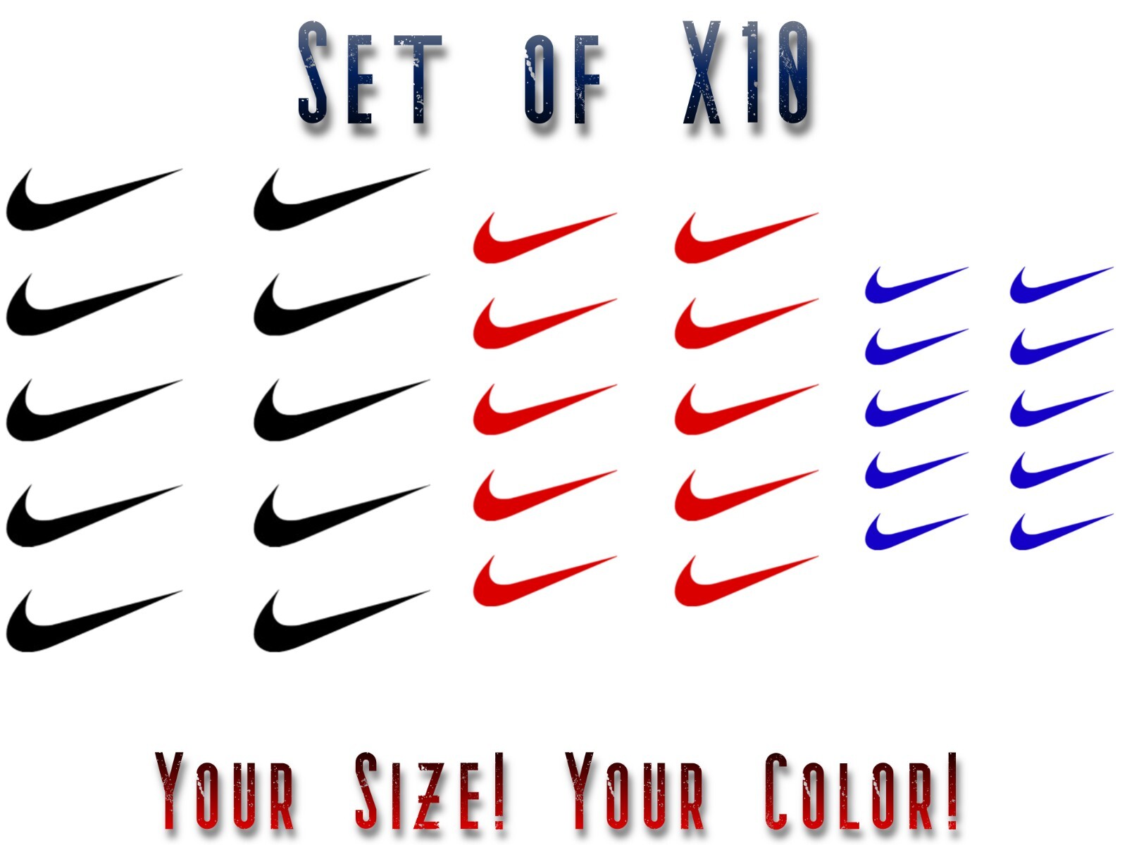 Set of 10 Nike swoosh vinyl decal sticker party decal colors