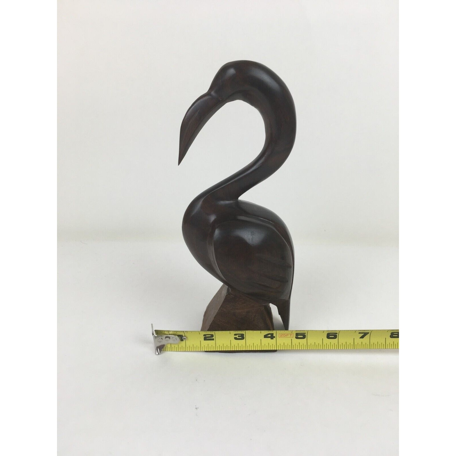 Vintage Hand Carved Wood Heron Egret Water Bird Dark Wood Smooth Finish