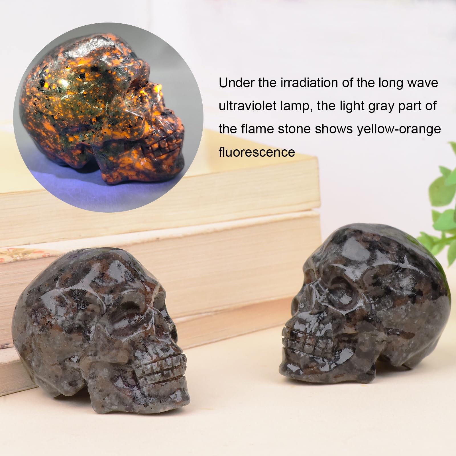 2 Inch Flame Yooperlite Stone Crystal Skulls Decor,Human Skull