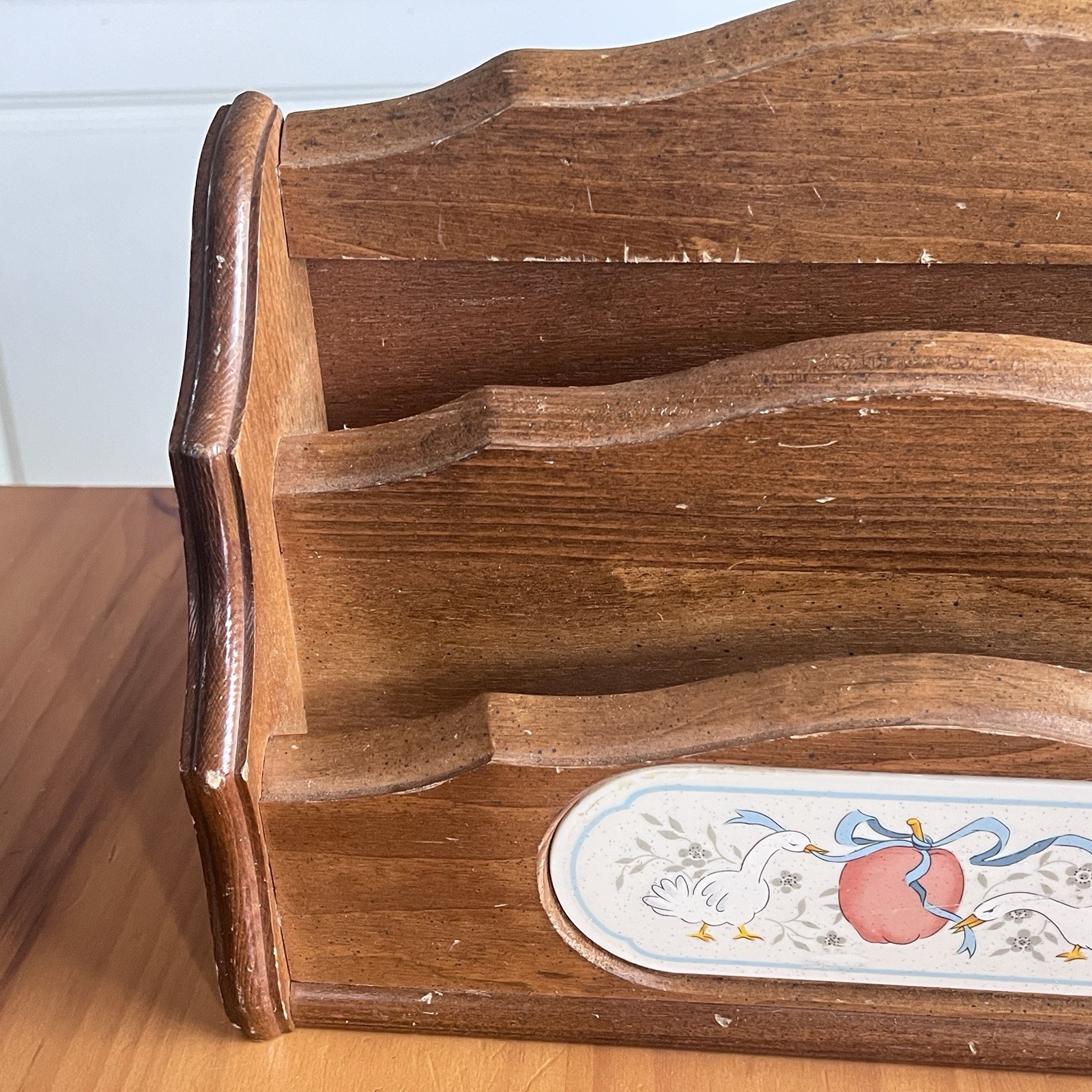 Vintage GOOD WOOD Marmalade Goose Geese Mail Letter Holder 3 Way Bin Wooden