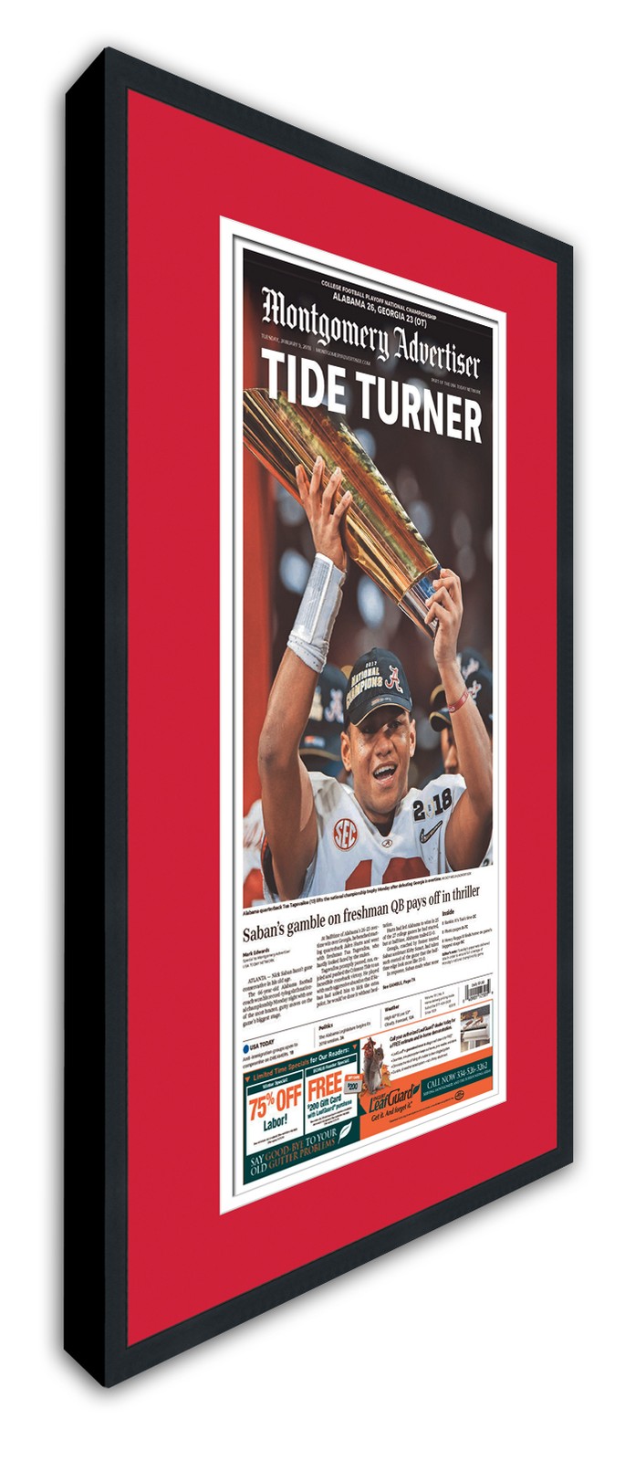 11×22 Newspaper Frame With Red and White Double Mat