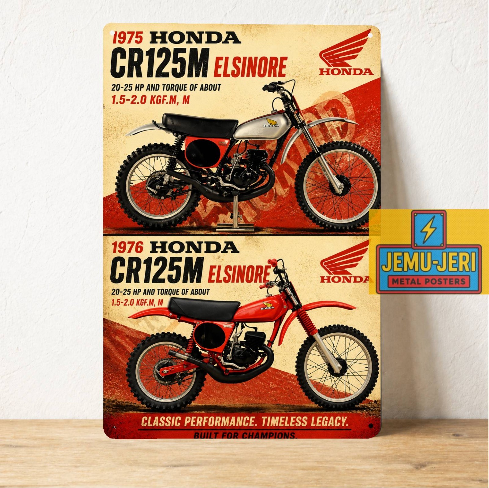 1975-1976 Honda CR125M Elsinore Metal Poster Tin Sign 20x30cm Vintage MX Art