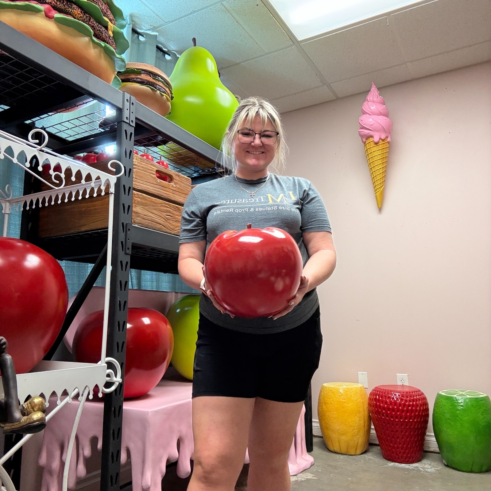 Small 10 inch Tall Red Apple Statue Restaurant Display Food Prop Fruit Display