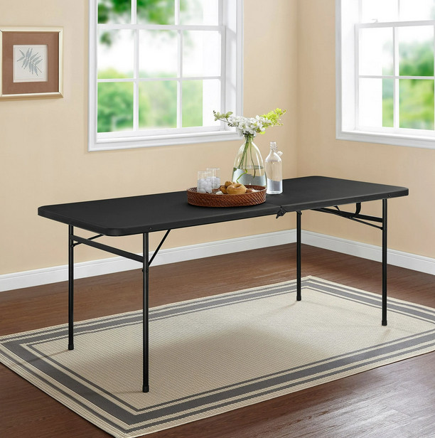 Mainstays 6′ Rectangle Centerfold Folding Table, Black