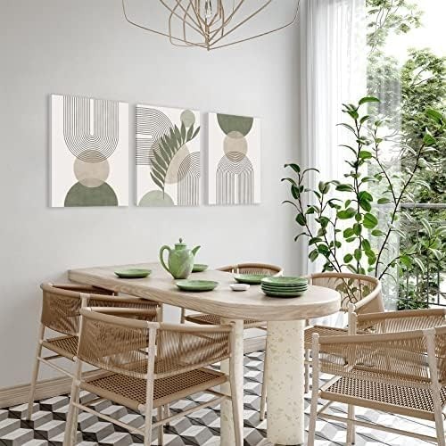 Abstract Geometric Framed Wall Art Set in Sage Green – 12×16 for Any Room
