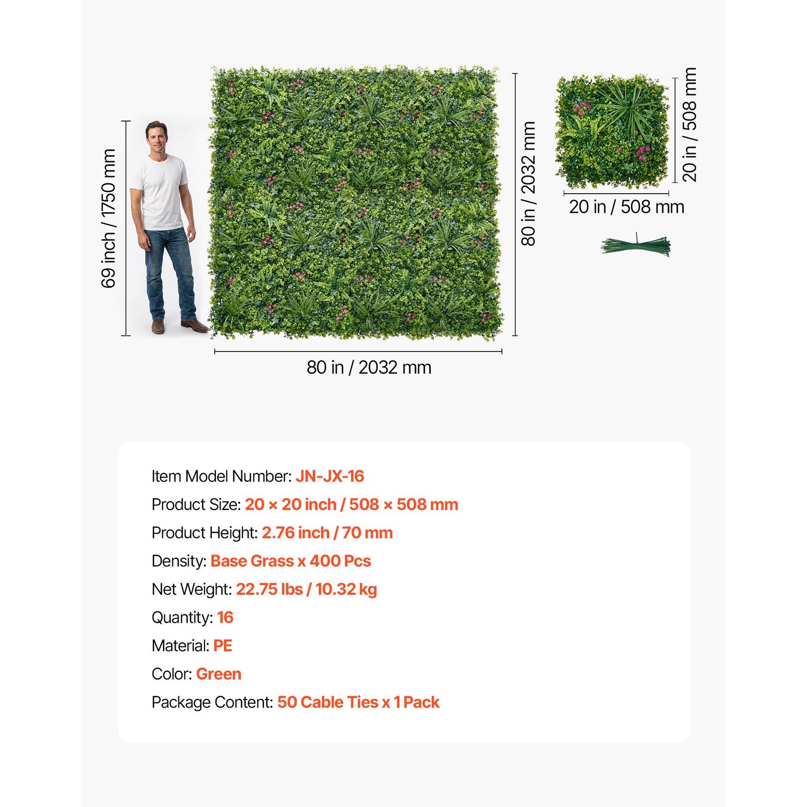 Uimoso Artificial Plant Wall Panels 16PCS 20 x 20 in Greenery Backdrop Decor