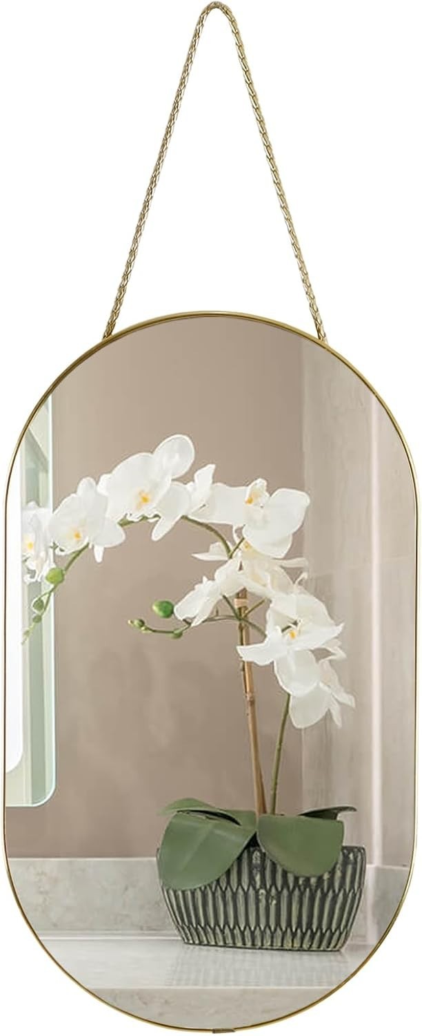 Lightweight 16×9.2 inch Gold Oval Mirror – Polished Finish & Easy Installation