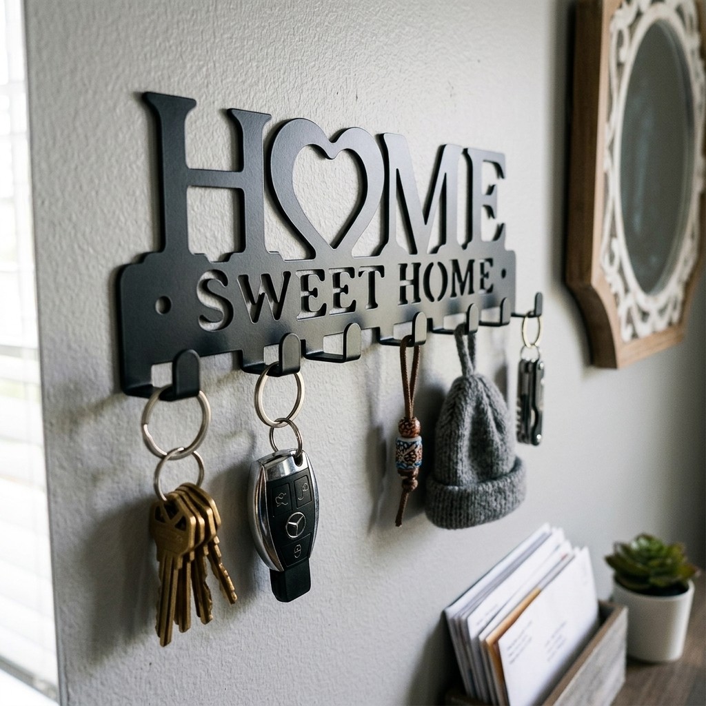 Sweet Home Decor Metal Wall Key Holder Wall Mounted Key Organizer for Entryway