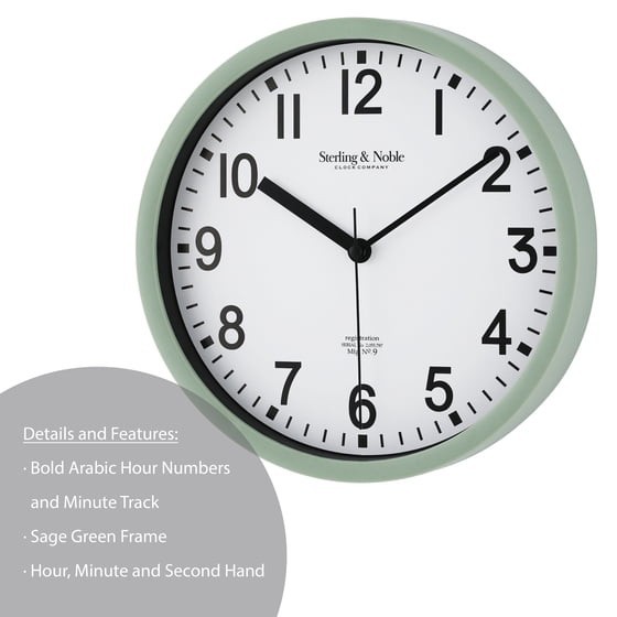 Mainstays Basic Indoor 8.78″ Sage Analog Round Modern Wall Clock (2 Pack)