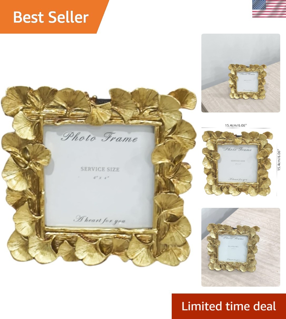 LONG XIN 1PCS 4×4 Inch Vintage Photo Frame Resin Picture Frame Ginkgo Leaves …