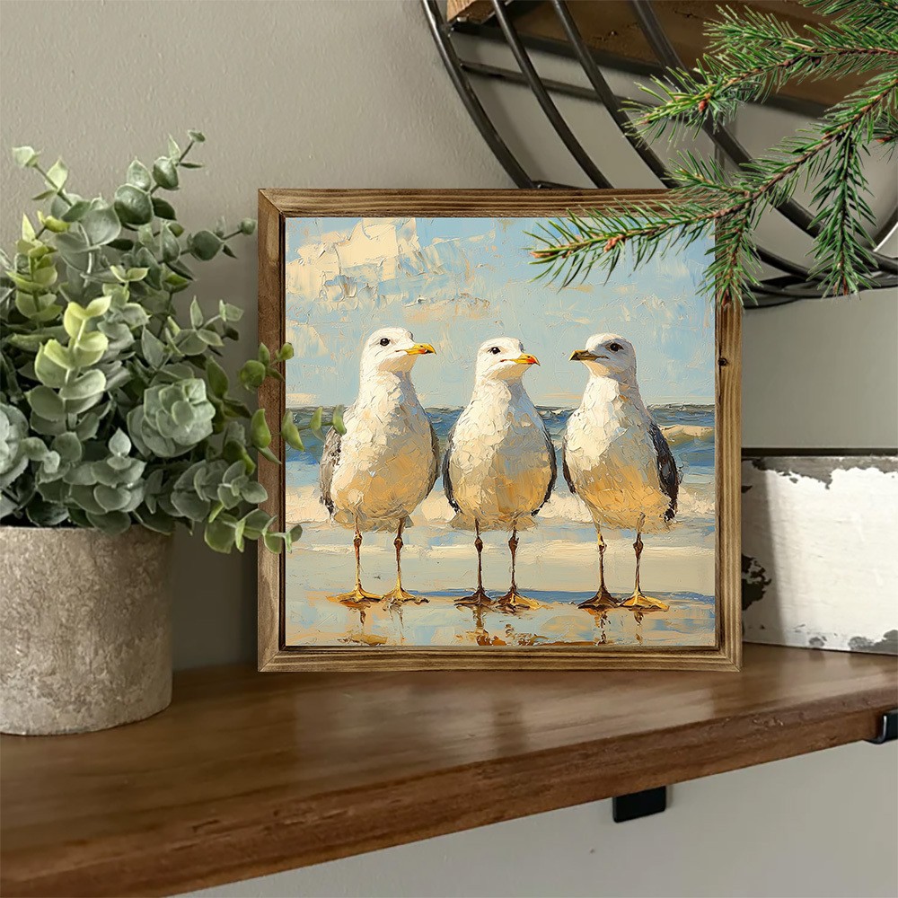 2D Bohemian Seagull Wooden Framed Wall Decor Coastal Beach Art Housewarming Gift