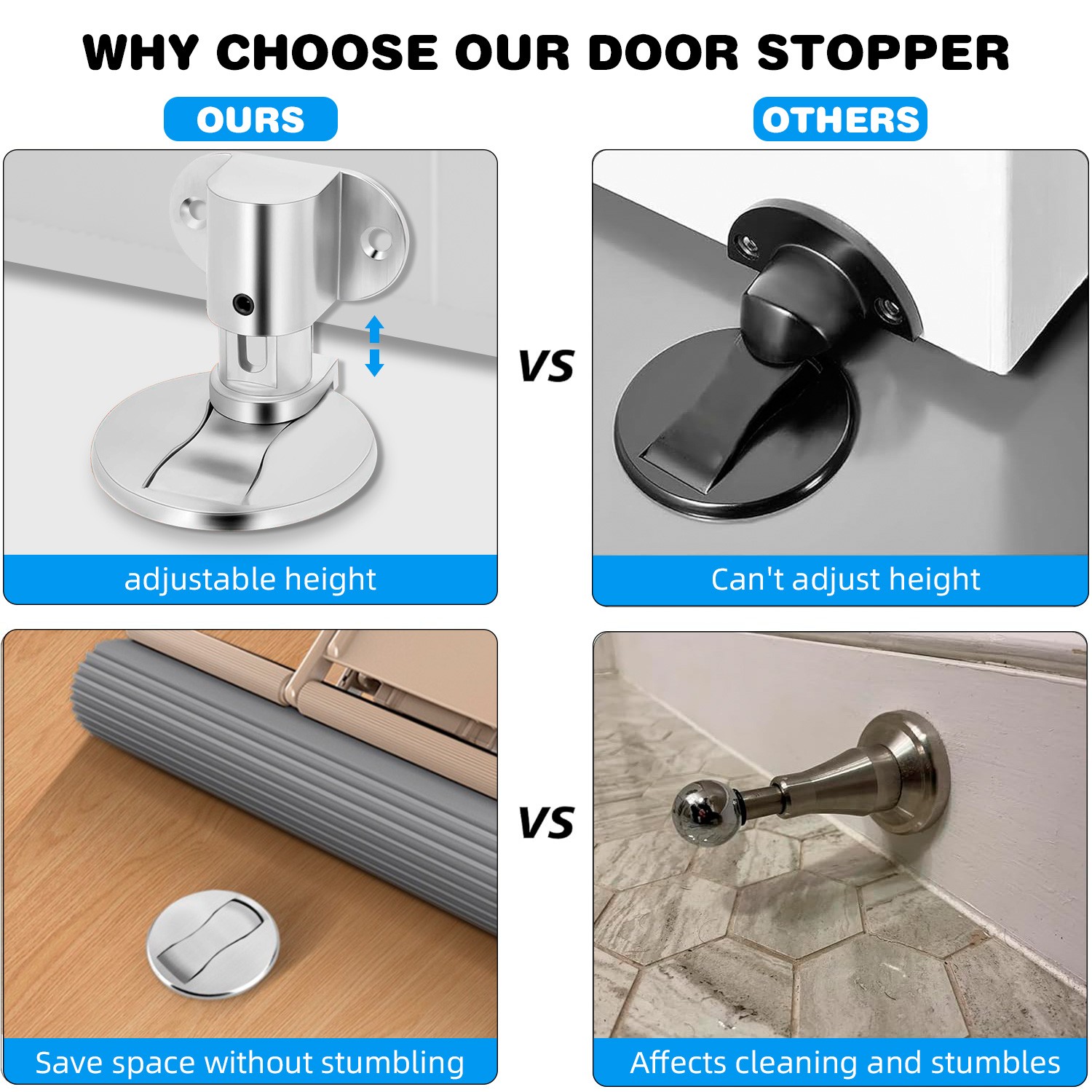 Stainless Steel Magnetic Door Stop,1 Pack Heavy Duty Door Stopper, Mount Magnets
