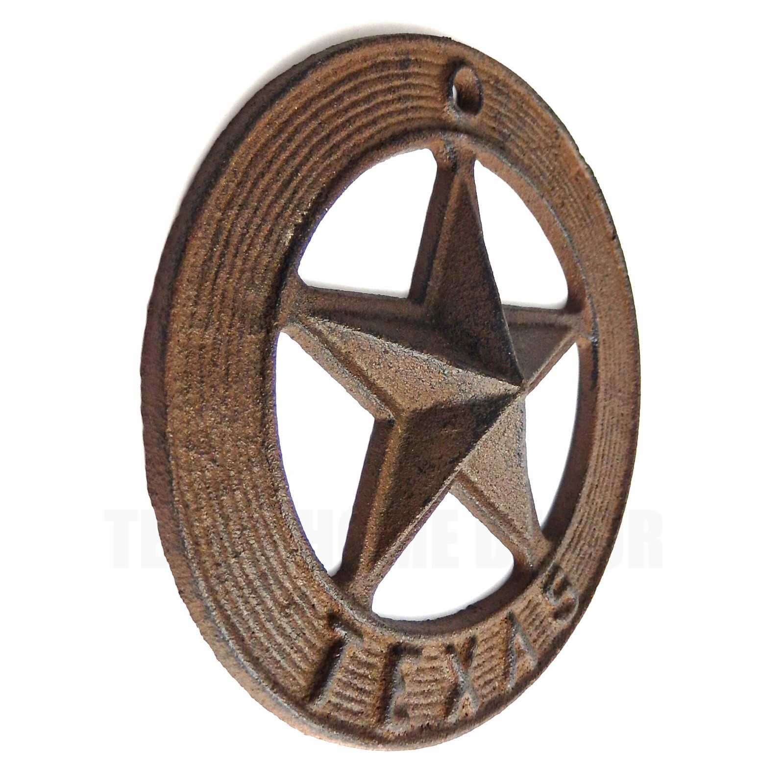 Cast Iron TEXAS Wall Star with Circle Bezel Heavy Duty Rustic Western Decor 7.5″