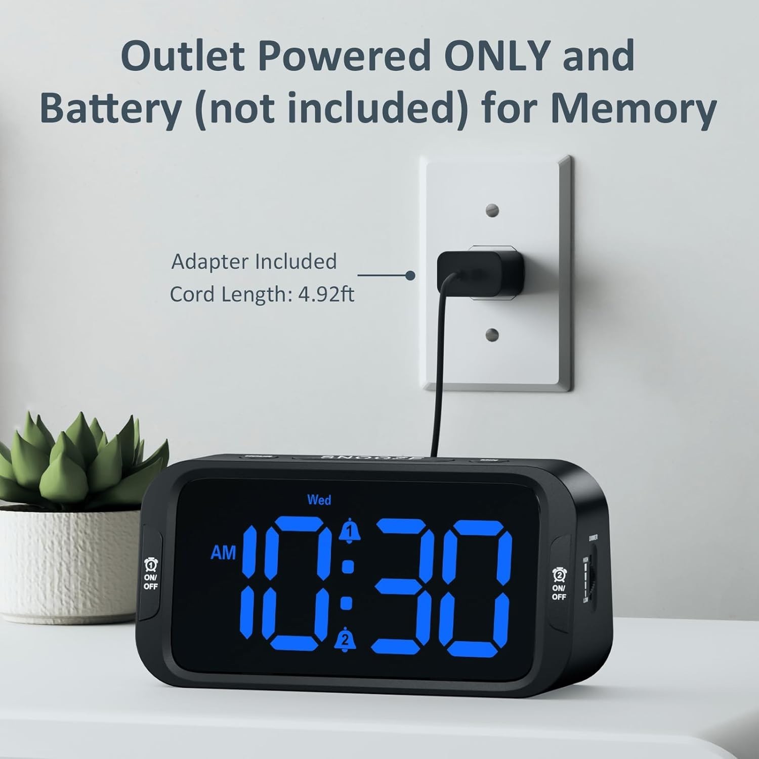 Digital Alarm Clock with Dual Alarms USB Charger Dimmer Snooze 12 24H