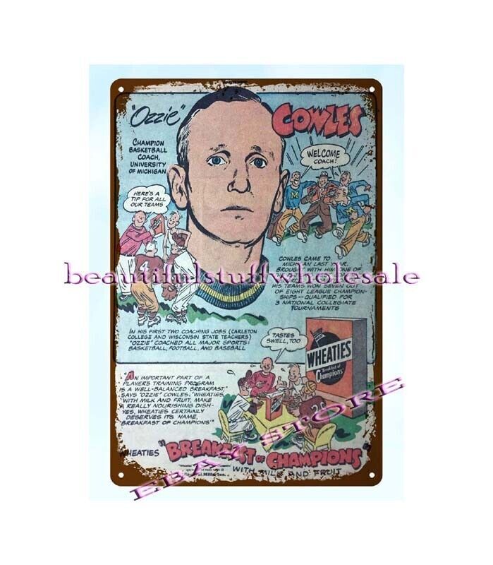 1948 Wheaties OZZIE COWLES Michigan basketball metal tin sign home decor center