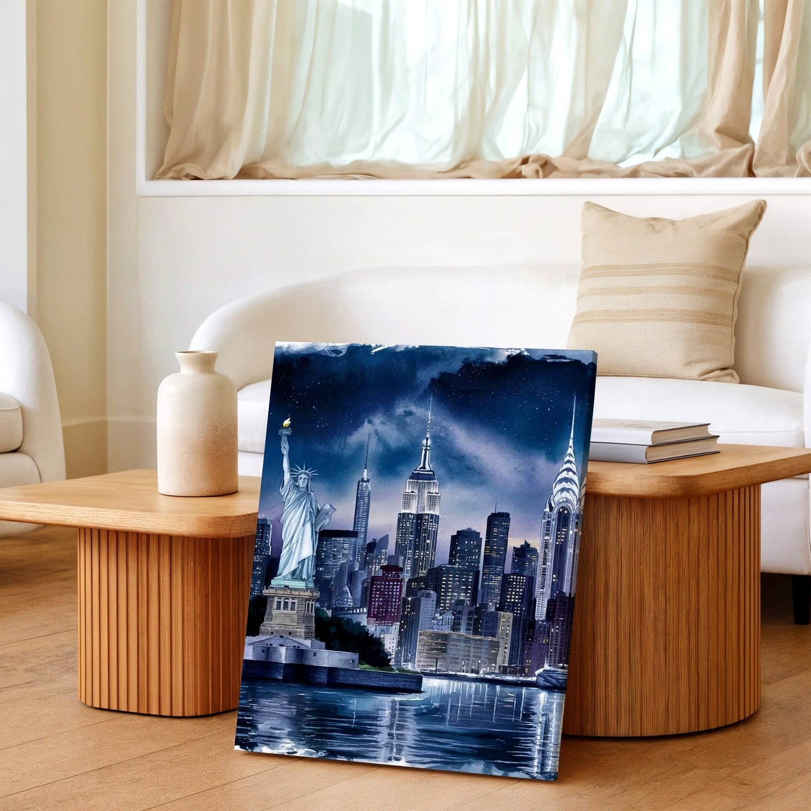 Wall Art New York City Skyline Statue of Liberty Nightscape Canvas Print Decor