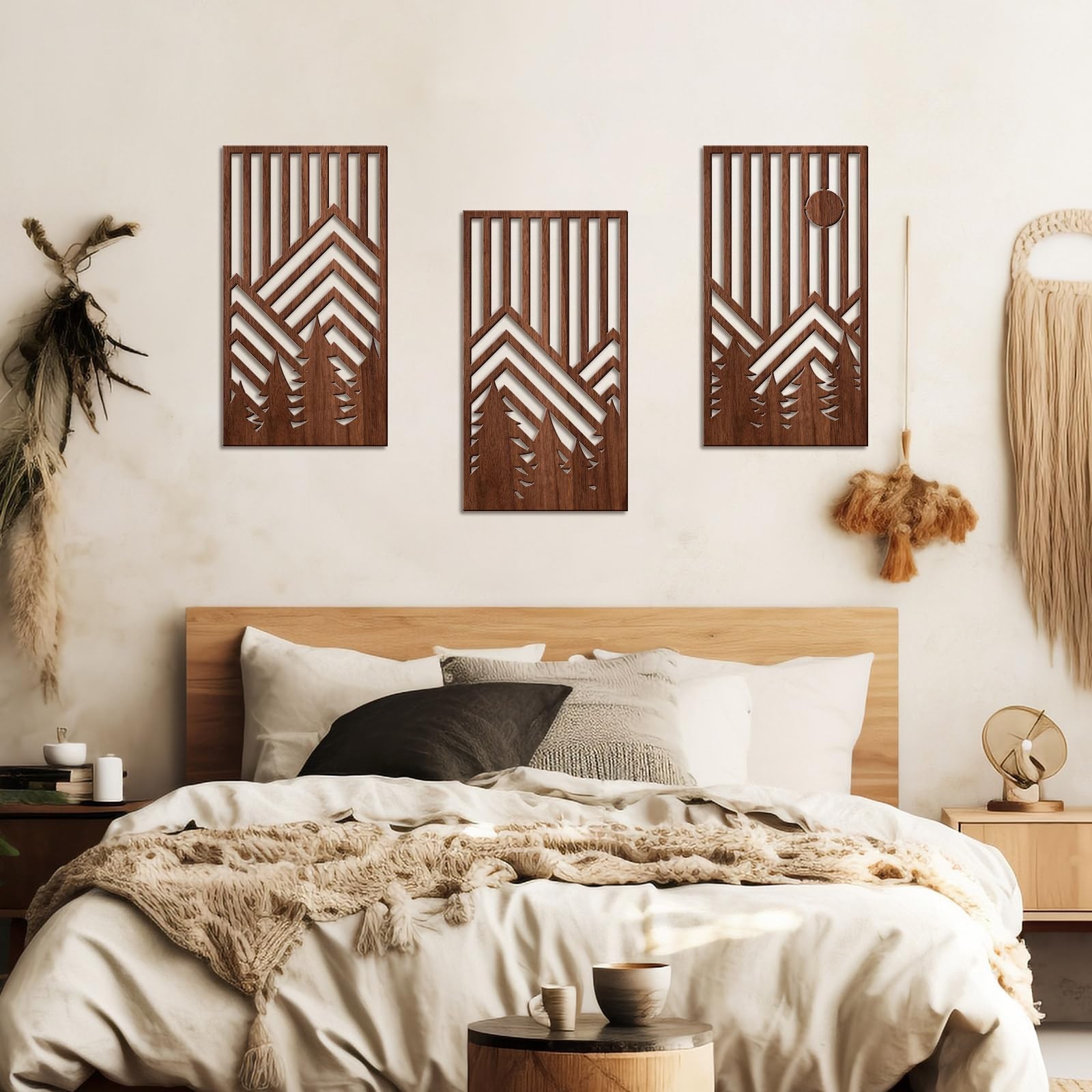 3 Piece Wood Large Mountain Wall Decor Art for Living Room, Bedroom, Office M…