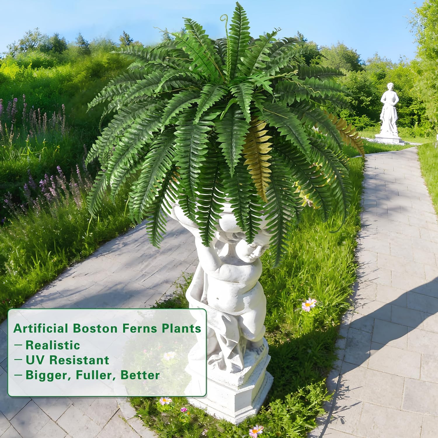 2PCS 45In Fake Ferns- Large Artificial Plants Outdoor, UV Resistant Artificial F