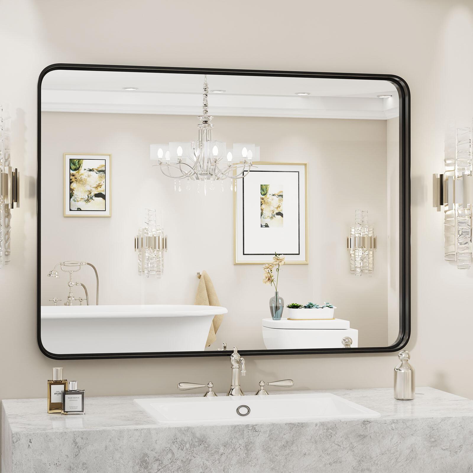 Black Metal Framed Vanity Mirror for Bathroom in 3 Sizes – Anti-Rust Finish