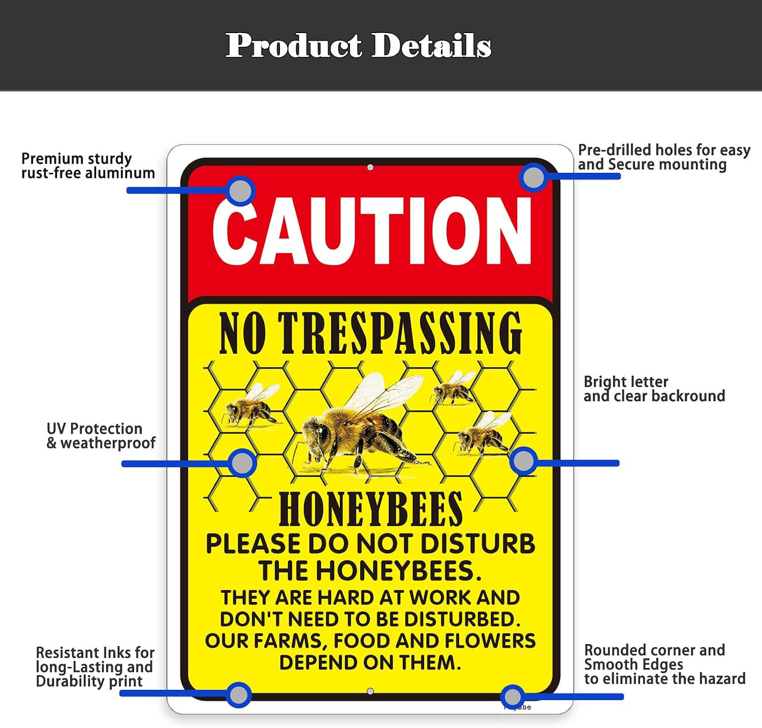 Caution No Trespassing Honeybees Sign, 2 Pack 10 X 14 Inch Metal Reflective Rust