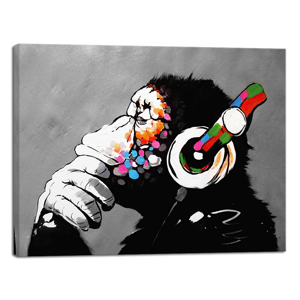 Monkey With Headphones of Banksy DJ Chimp Pop Art Cool Ape Canvas Prints