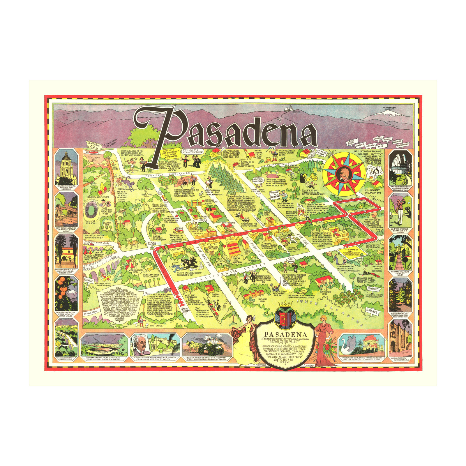 Old Map of Pasadena, CA 1933 – Vintage Pasadena California A