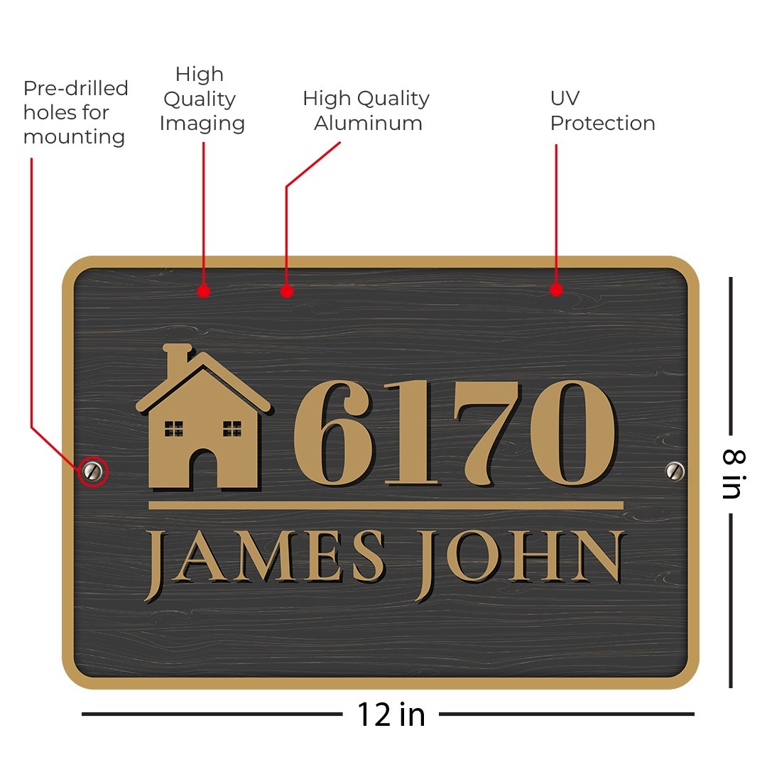 Personalized Home Address Sign Aluminum 12″ x 8″ Custom House Number Plaque USA