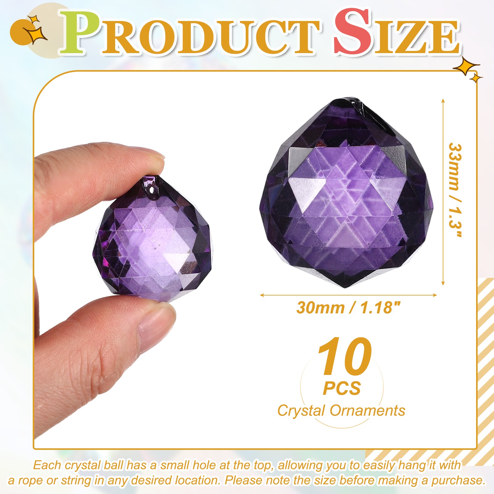 10 Pack 33mm / 1.3Inch Crystal Ball Prisms, Violet