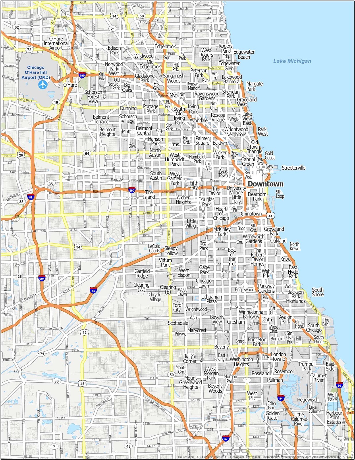 Chicago Neighborhood Map GLOSSY POSTER PICTURE PHOTO PRINT BANNER 12058