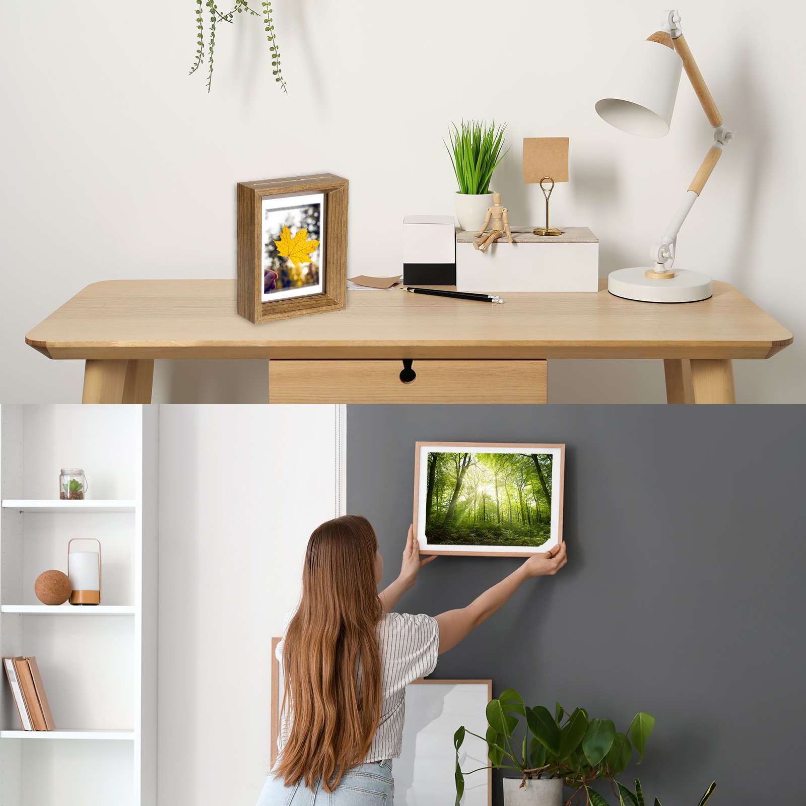 2Pcs Floating Frame, 5 x 4 Inch Wood Picture Frame, White