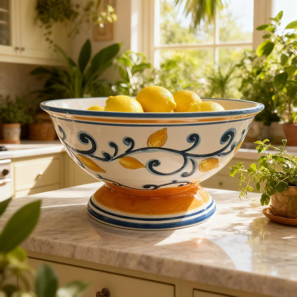 Muchoise Ceramic Decorative Bowl White/Blue