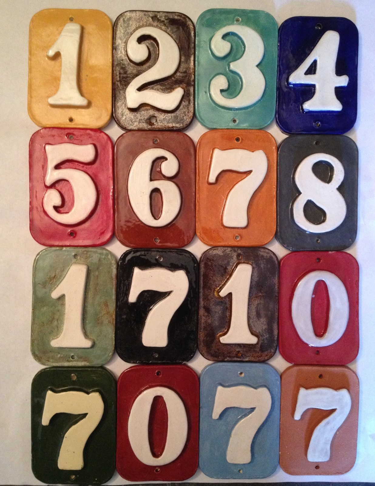 Custom Tile House Post numbers. 80 glaze options free shipping. Applewood Pot.