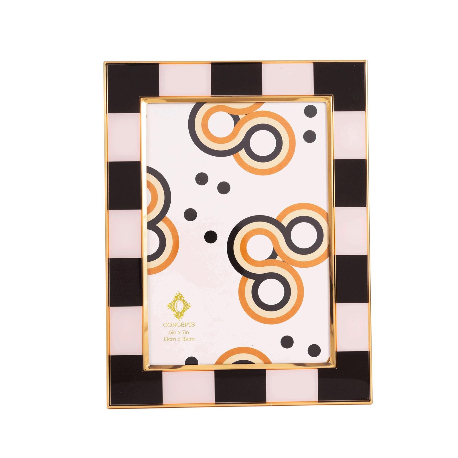 Concepts retro Gold Checkered Bordered Enamel 5×7 (Pack of 1) Black and White…