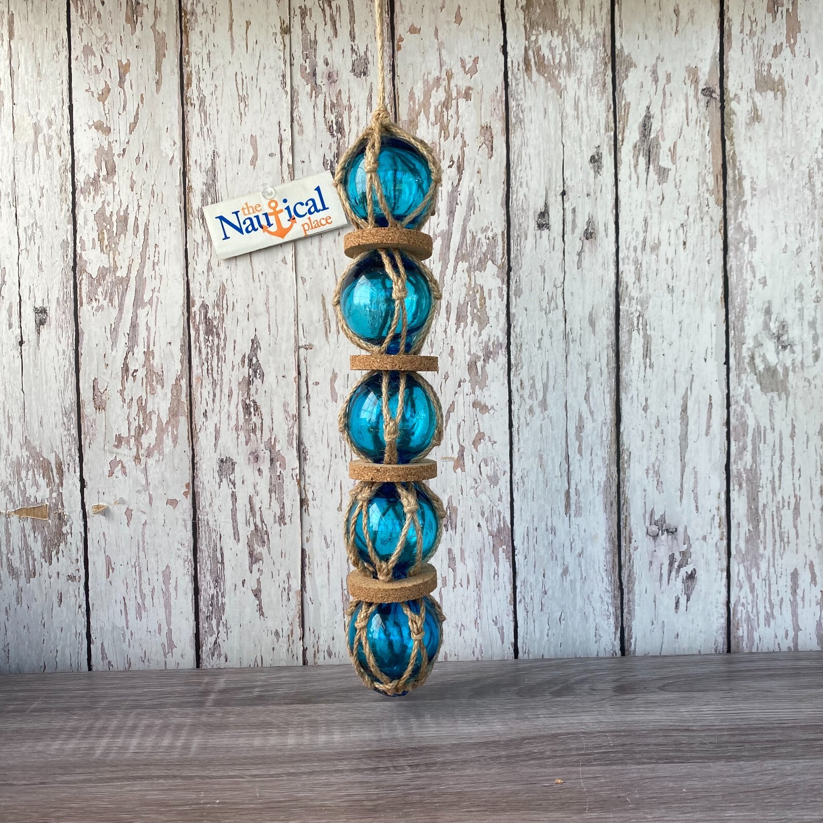 Glass Fishing Floats On Jute Rope – Red, Blue, Aqua, Green – Nautical Wall Decor